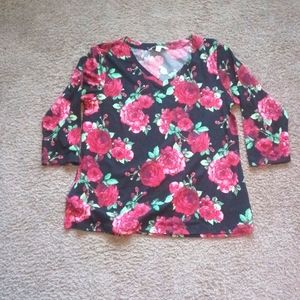 The Pioneer Women Floral V Neck 3/4 Sleeves Boho Blouse Size S